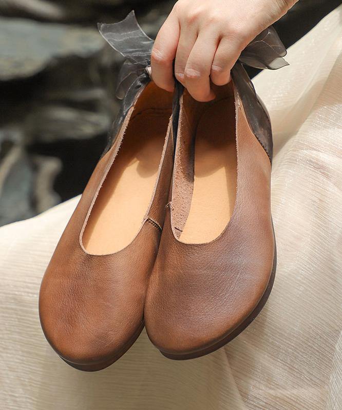 Casual Chocolate Gladiator Flat Shoes Genuine Leather