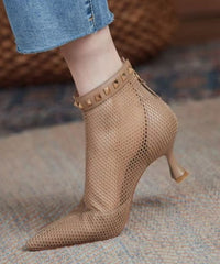 Breathable Mesh Black Rivet Splicing Boots Pointed Toe