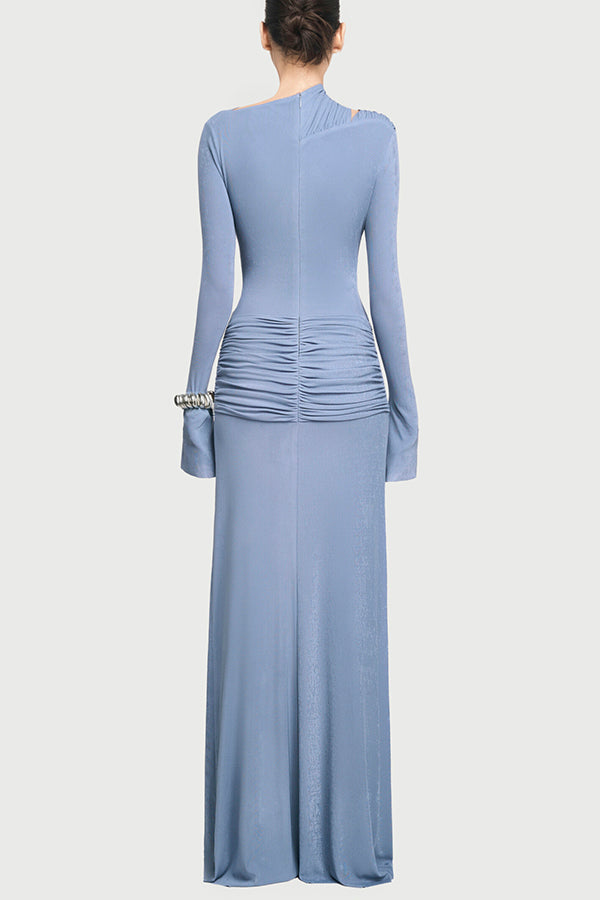 Long-sleeved Slim-fit Pleated Elegant Maxi Dress
