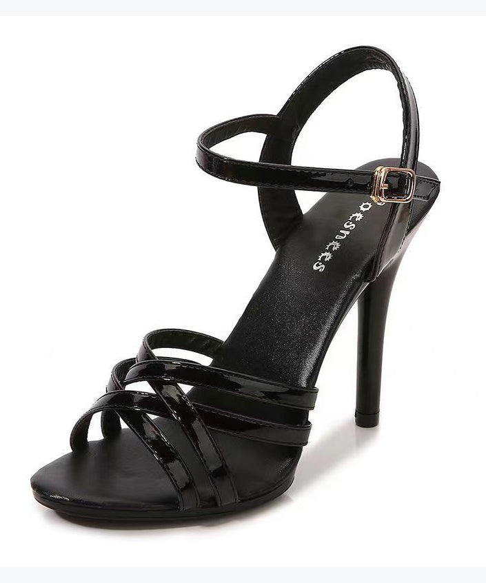 Stiletto Sandals Pink Hollow Out Faux Leather Sandals