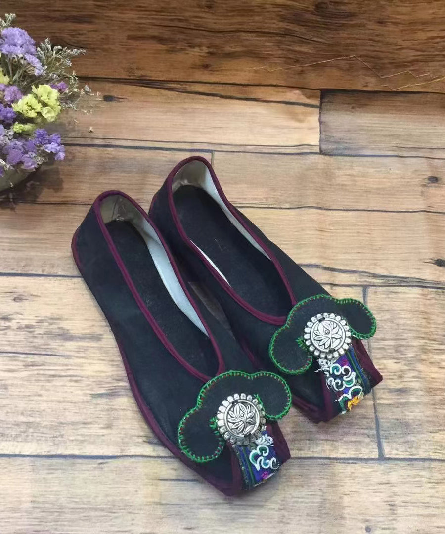 Green Embroideried Flat Shoes For Women
