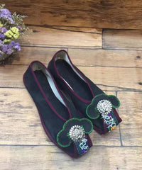 Green Embroideried Flat Shoes For Women