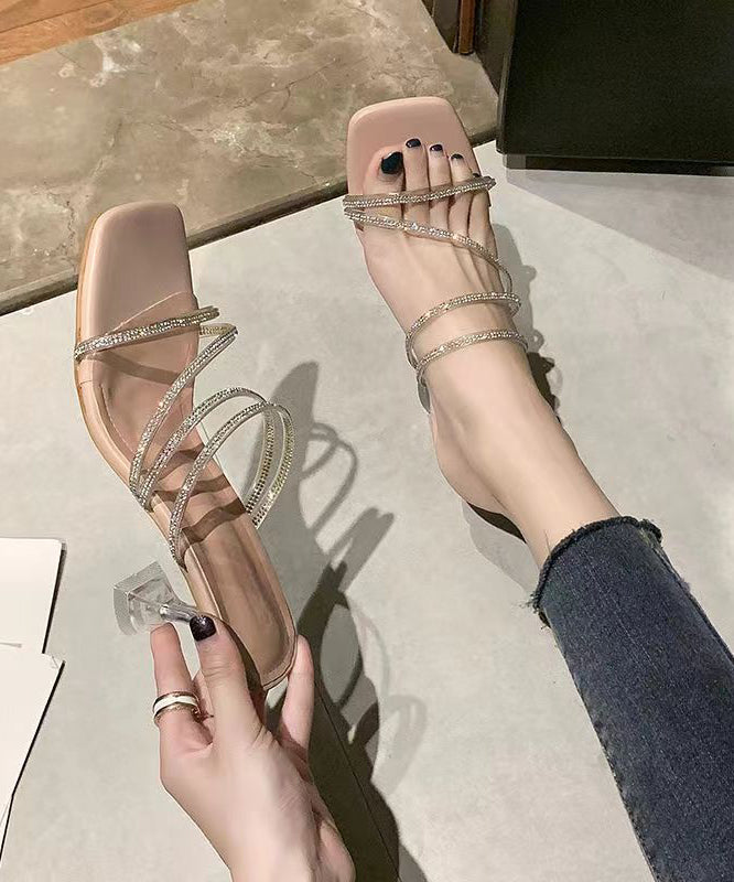 Green Splicing High Heel Slippers Zircon Peep Toe