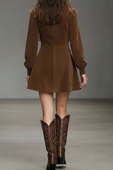 Suede Color-blocked Turtleneck Long-sleeved Mini Dress
