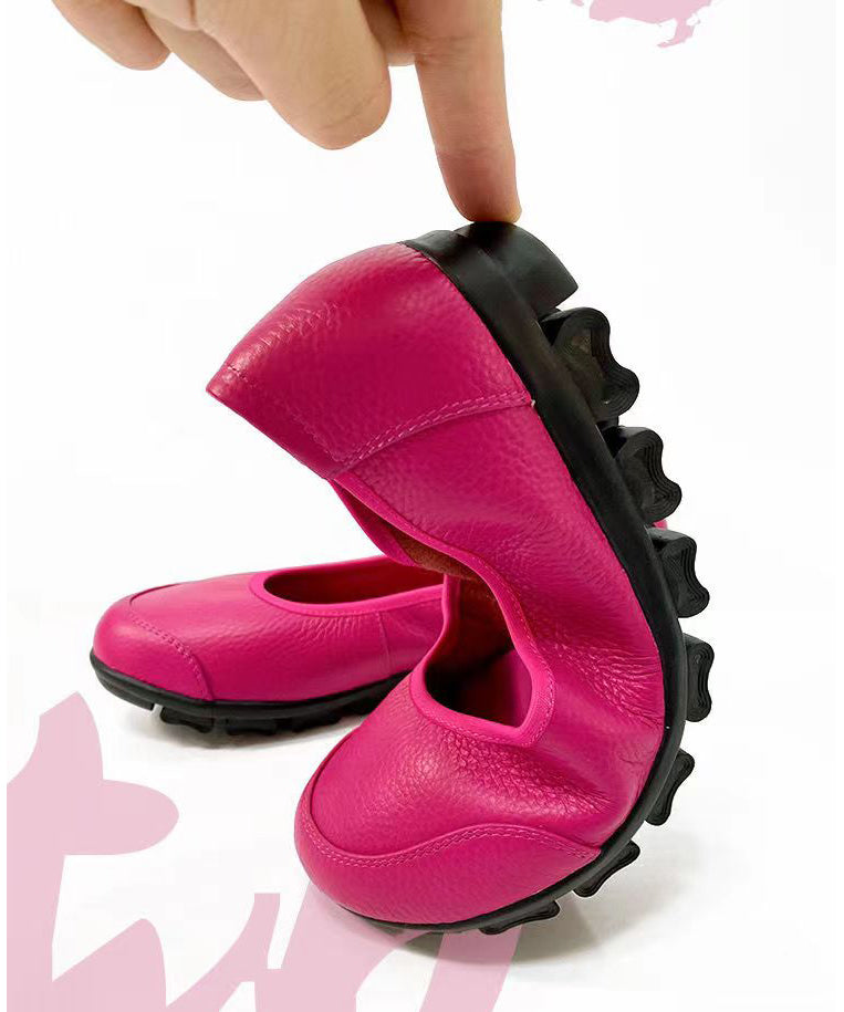 Beautiful Comfortable Flat Shoes For Rose Cowhide Leather