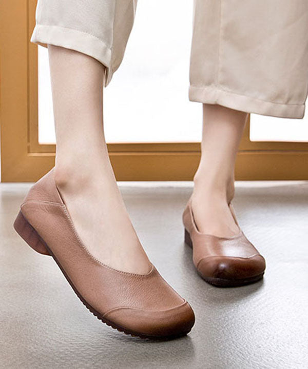 Soft Cowhide Leather Flat Shoes For Splicing Flat Feet Shoes