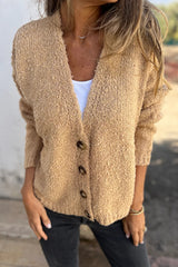 Solid Color V-neck Long-sleeved Knitted Cardigan