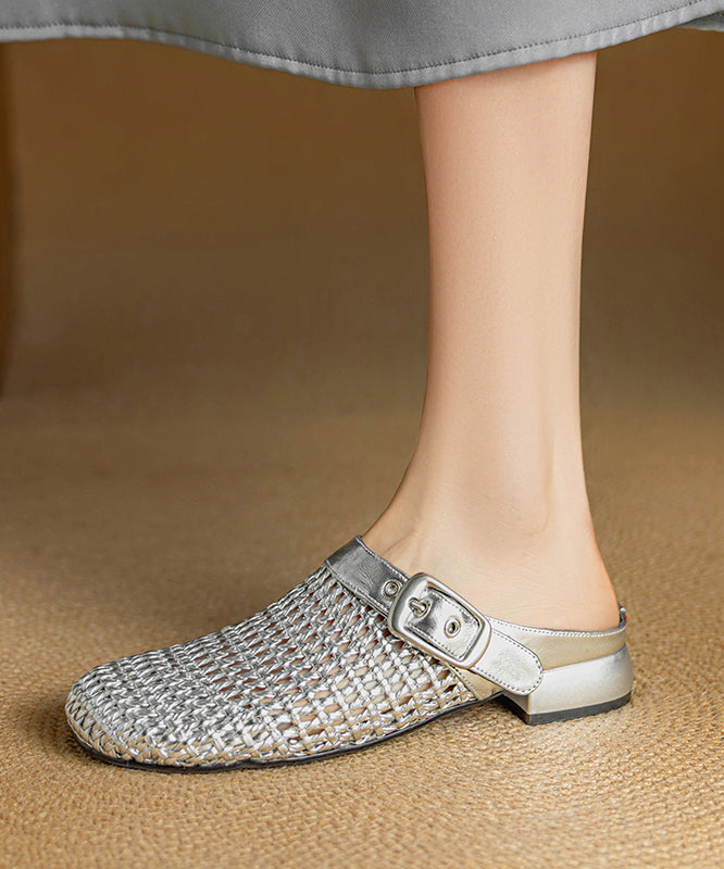 Original Design Silver Hollow Out Slide Sandals