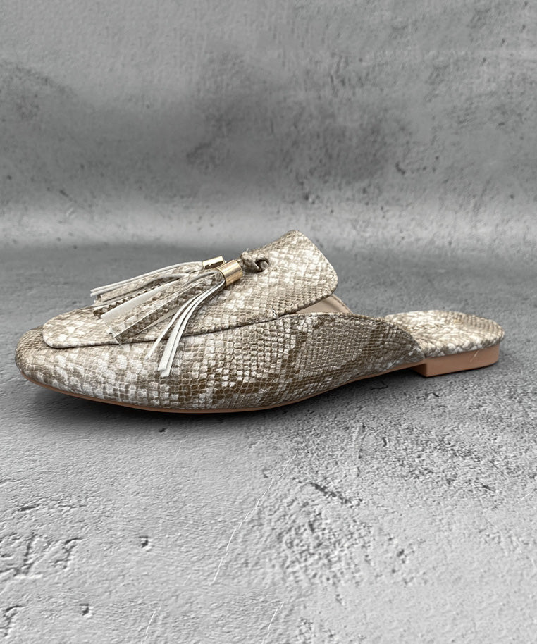 French Apricot Tassel Faux Leather Slide Sandals