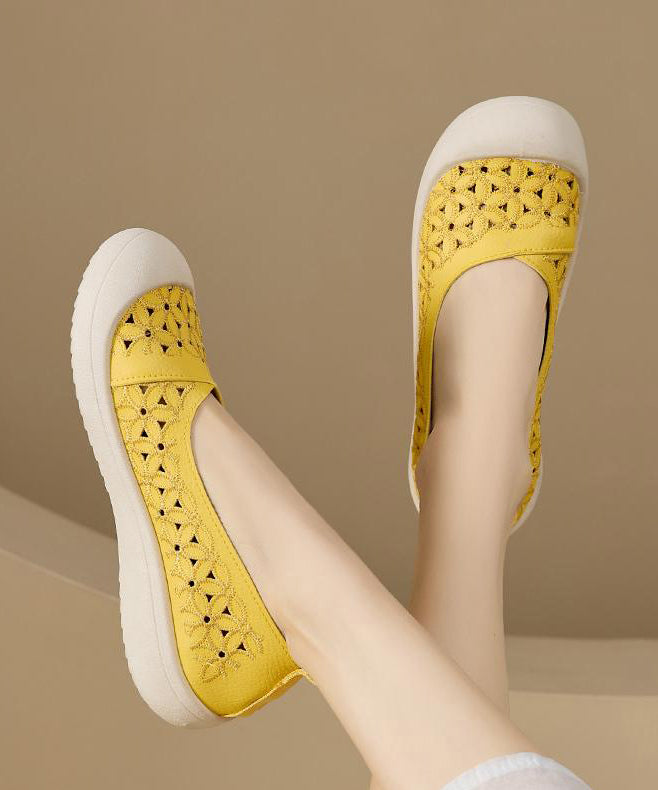 Yellow Hollow Out Faux Leather Comfortable Splicing Hiking Sandals