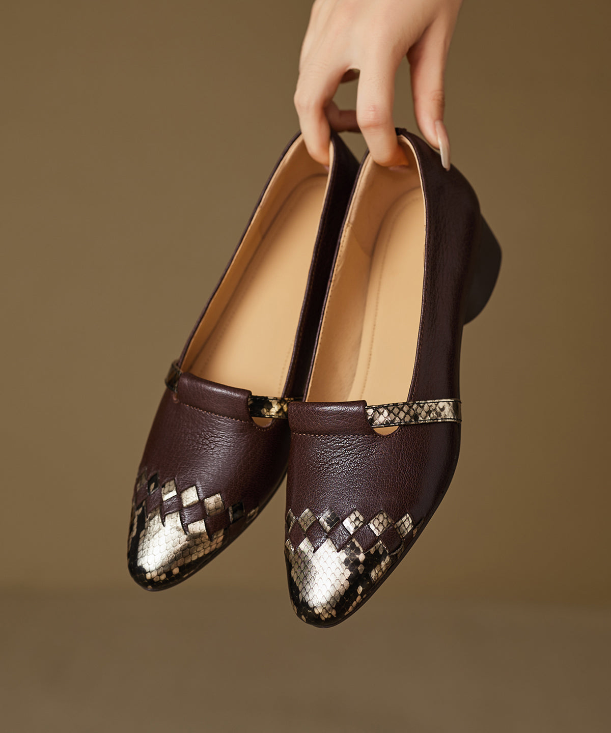 Classy Black Splicing Sheepskin Chunky Shoes