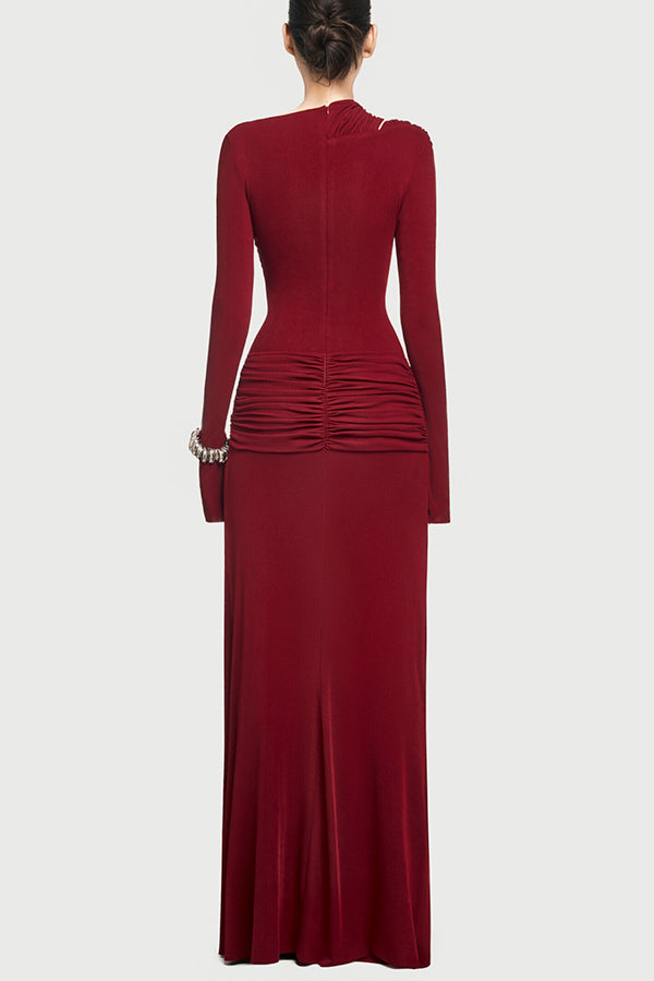 Long-sleeved Slim-fit Pleated Elegant Maxi Dress