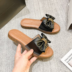 Retro Leather Bowknot Slippers