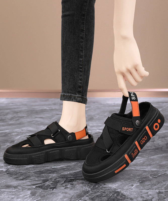 Casual Black Hollow Out Splicing Platform Slide Sandals