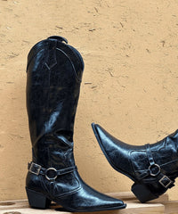 Splicing Chunky Boots Brown Faux Leather Pointed Toe