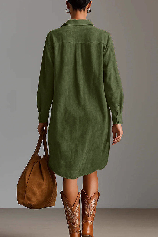 Embroidered Loose Suede Long-sleeved Casual Mini Dress