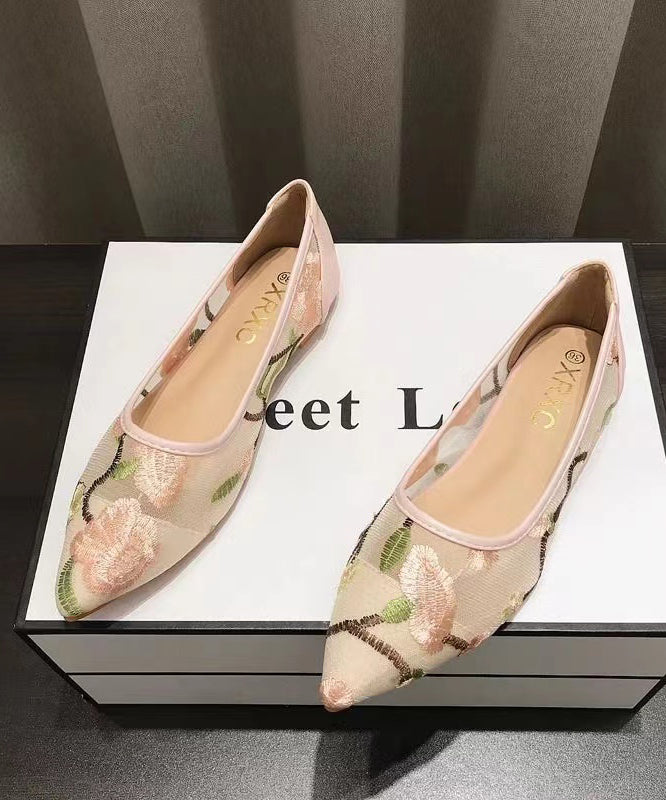 Spring Summer Embroidery Mesh Flat Shoes