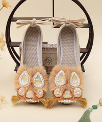 Vintage Red Nail Bead Platform Embroidery Shoes