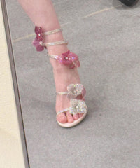 Sandals Stiletto Faux Leather Boutique Splicing Floral Zircon