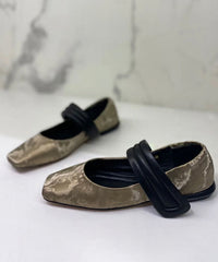 Khaki Flat Shoes Stylish Splicing Buckle Strap