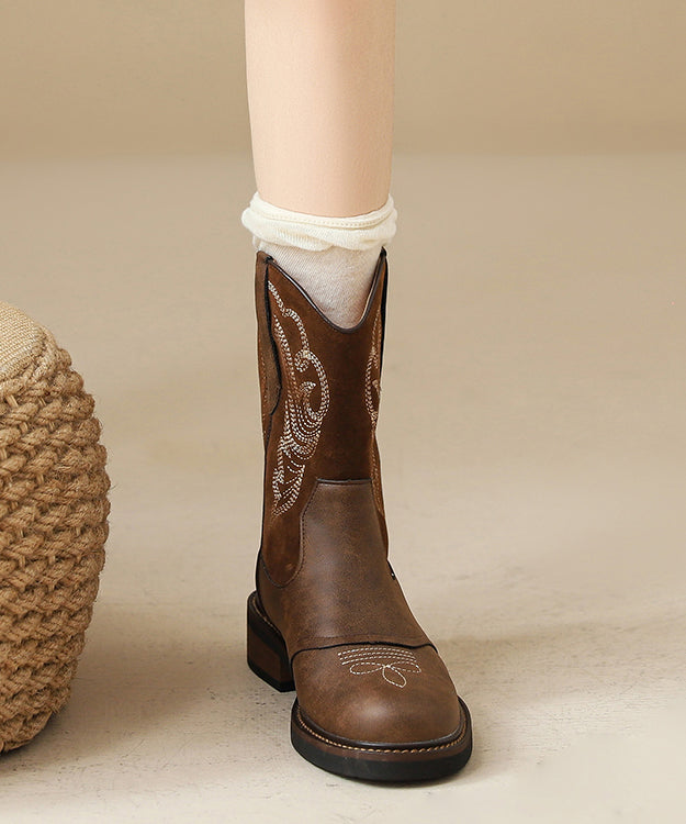 New Brown Embroidered Retro Splicing Chelsea Boots