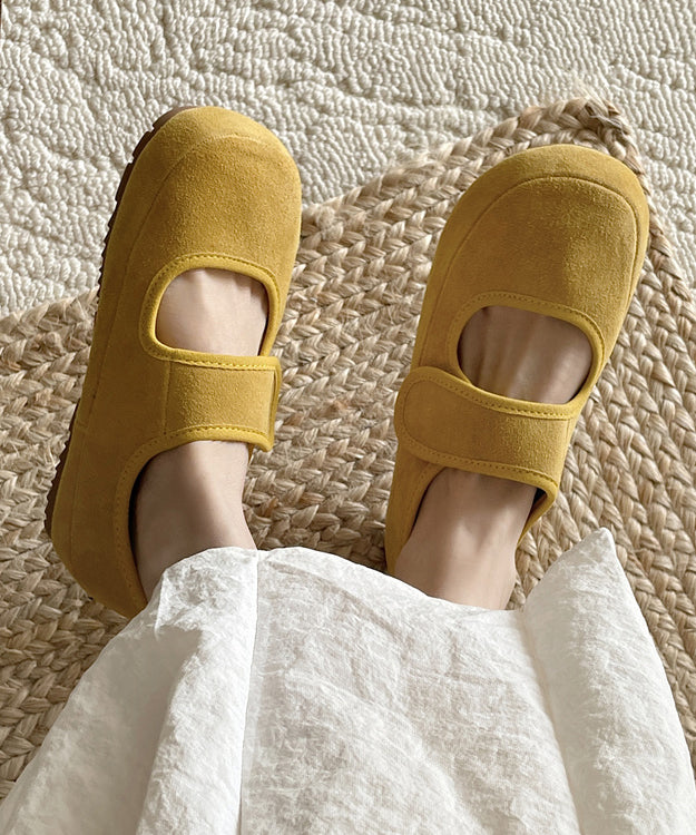 Casual Buckle Strap Splicing Platform Flats Shoes Yellow Suede