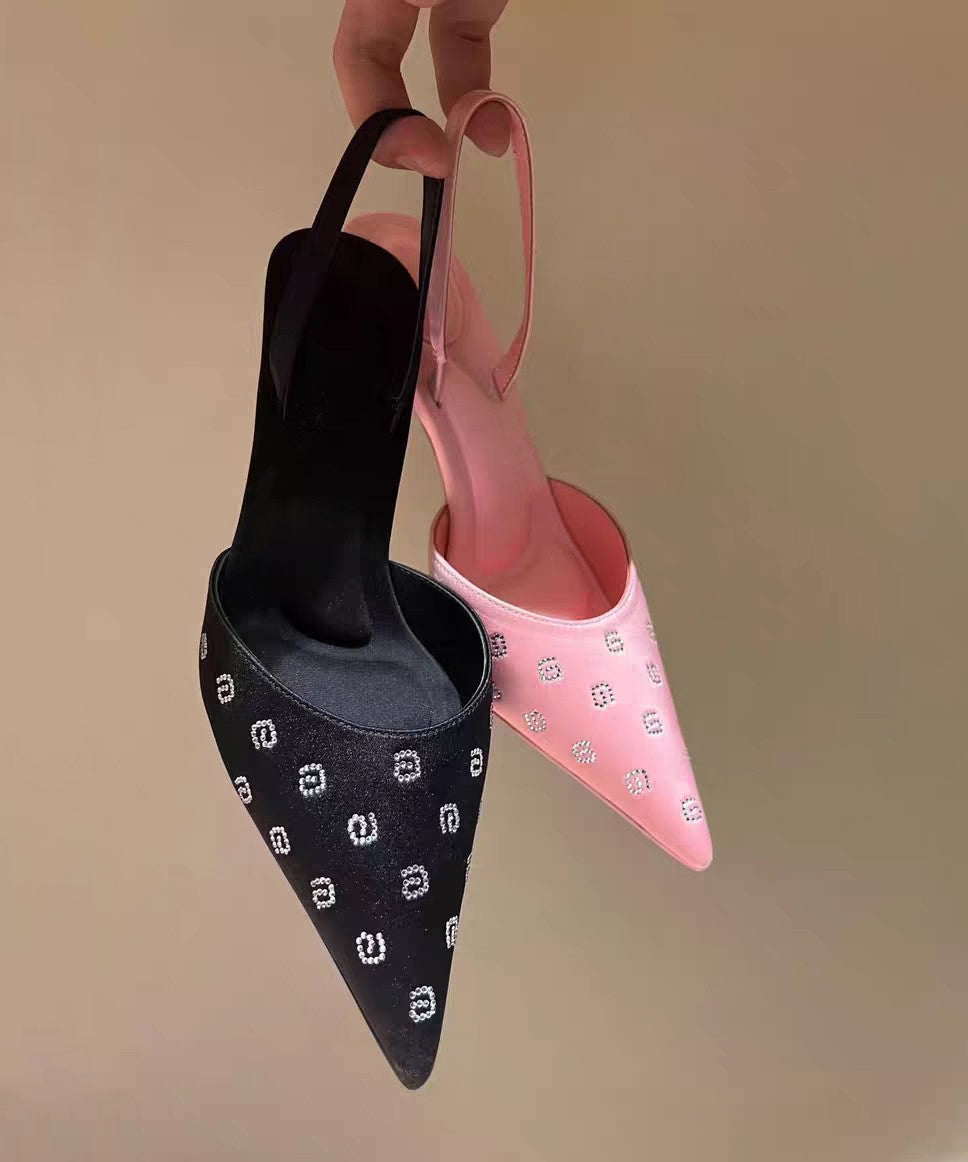 Elegant Black Stiletto Faux Leather Sandals Pointed Toe