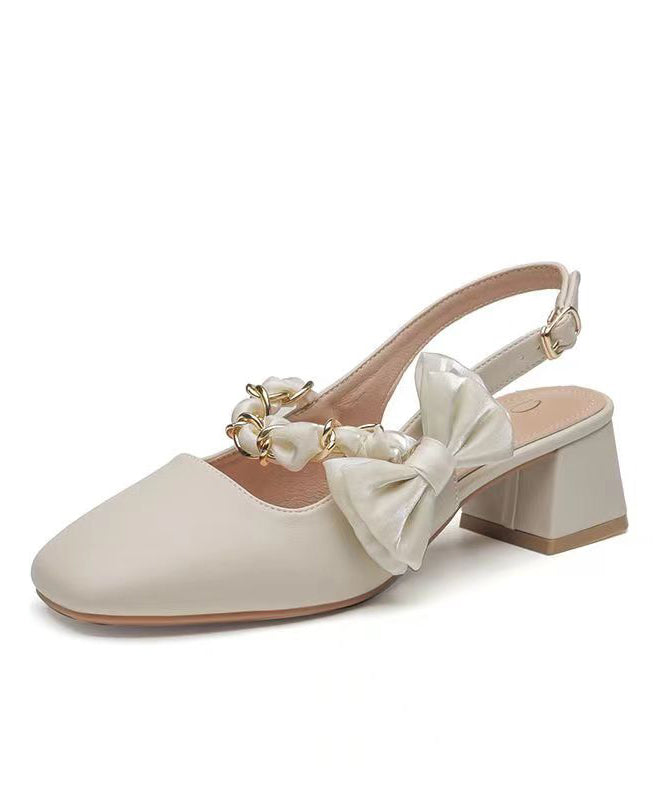 Apricot Chunky Heel Sandals French Bow