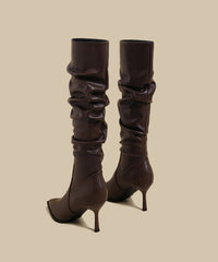 Chic Splicing Stiletto Boots Brown Faux Leather Pointed Toe