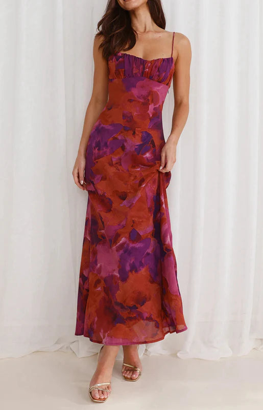 Tie-dye Backless Suspender Holiday Maxi Dress
