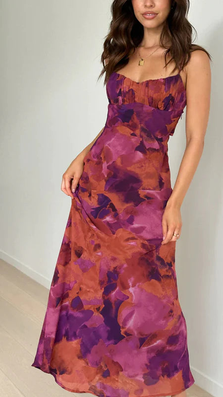 Tie-dye Backless Suspender Holiday Maxi Dress