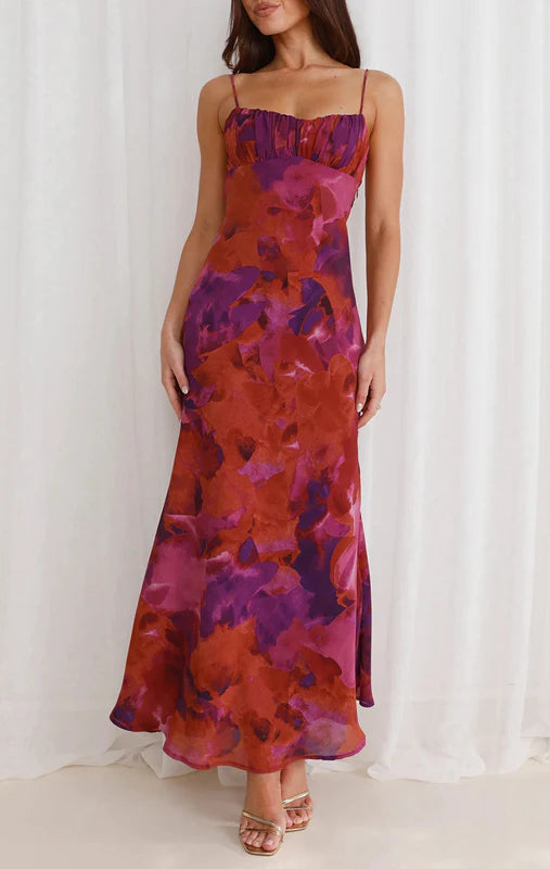 Tie-dye Backless Suspender Holiday Maxi Dress