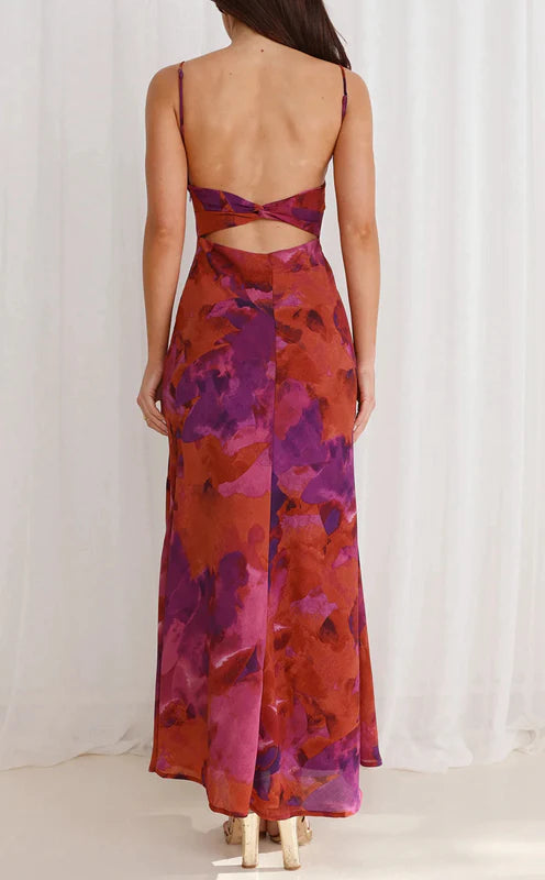 Tie-dye Backless Suspender Holiday Maxi Dress