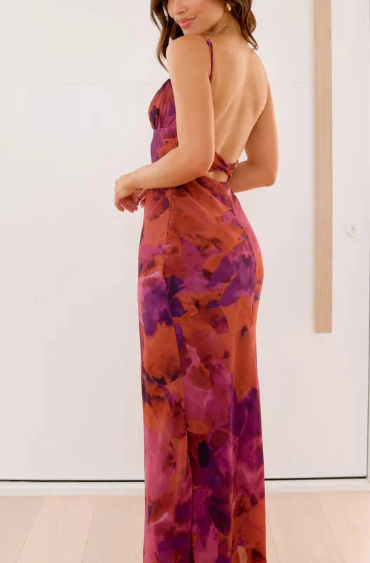 Tie-dye Backless Suspender Holiday Maxi Dress