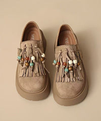 Stylish Brown Tassel Splicing Platform Flats