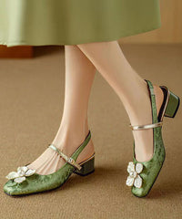 Green Chunky Floral Buckle Strap Splicing Sandals