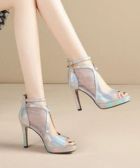 Silk Breathable Mesh Splicing Platform Stiletto Sandals