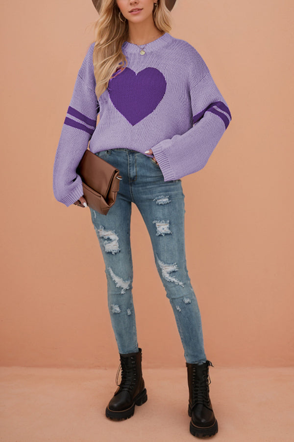 Heart-shaped Jacquard Long-sleeved Loose Knit Sweater