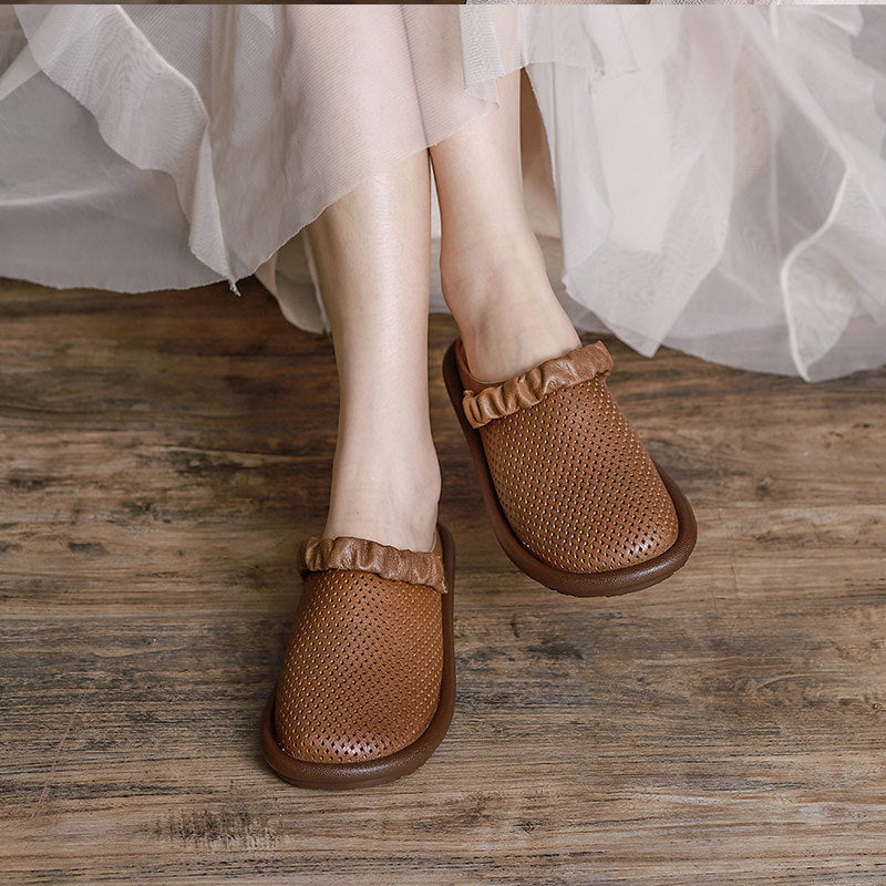 Vintage Hollow Leather Casual Sandals/Slippers