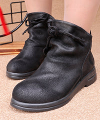 Camel Cotton Fabric Splicing Lace Up Flat Boots