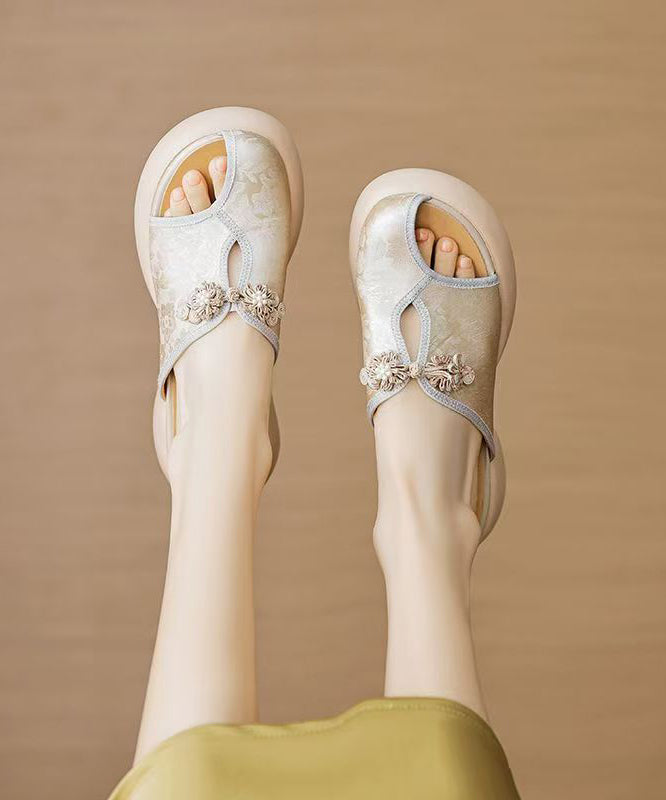 Green Embroidered Chunky Heel Slide Sandals