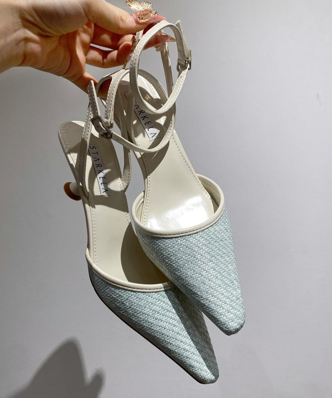 Blue High Heel Faux Leather Beautiful Splicing Sandals