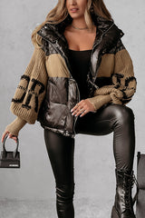 Denim Knit Long-sleeved Patchwork Hooded Pocket Thickened Jacket