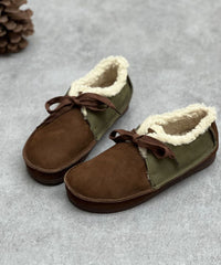 Chocolate Flat Shoes For Lace Up Fuzzy Wool Lined Flat Shoes For Women