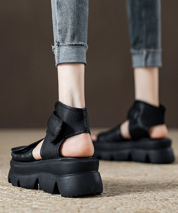 Vintage Brown Buckle Strap Splicing Platform Sandals Peep Toe