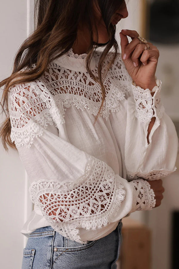 Hollow-out Patchwork Long-sleeved Elegant Shirt