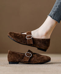 Red Suede Buckle Strap Splicing Loafer Shoes