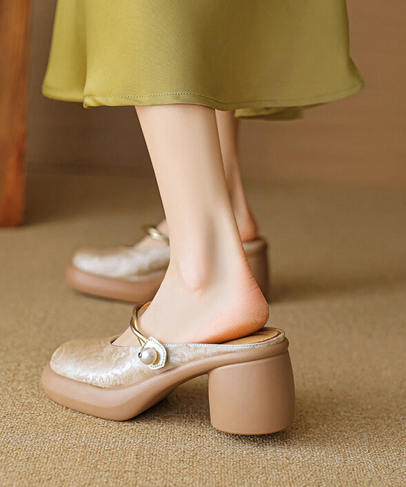 Comfy Apricot Chunky Heel Slide Sandals