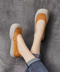 Comfy Yellow Cowhide Leather Splicing Flat Shoes