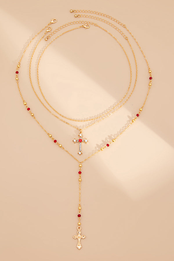 Diamond Cross Chain Elegant Multi-layered Necklace